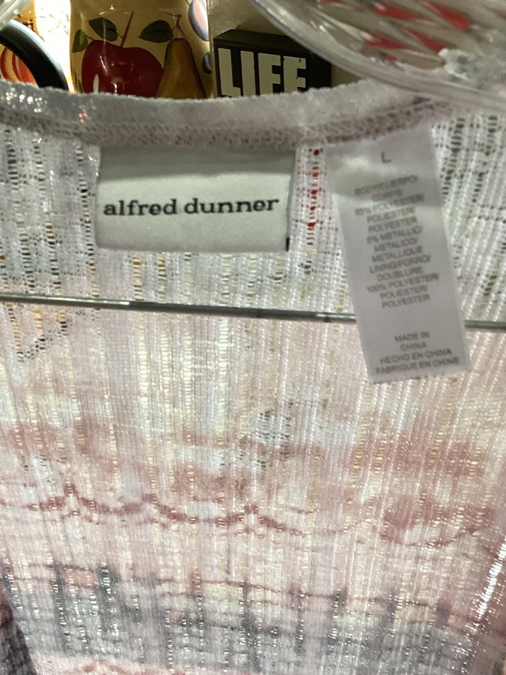 Alfred Dunner Pink, Gray & White Open-Front Lightweight Cardigan